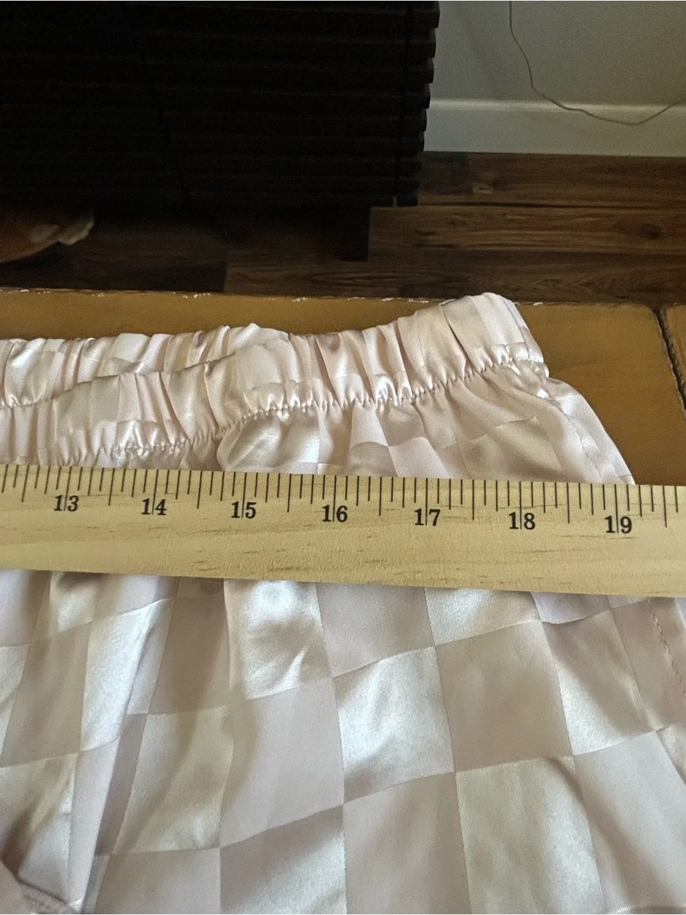 Silky Checker Satin Pajama Set in Pale Pink